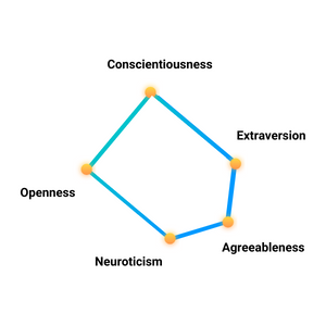 Graph showing the different dimensions on the Big 5 personality spectrum, also known as the OCEAN personality profile